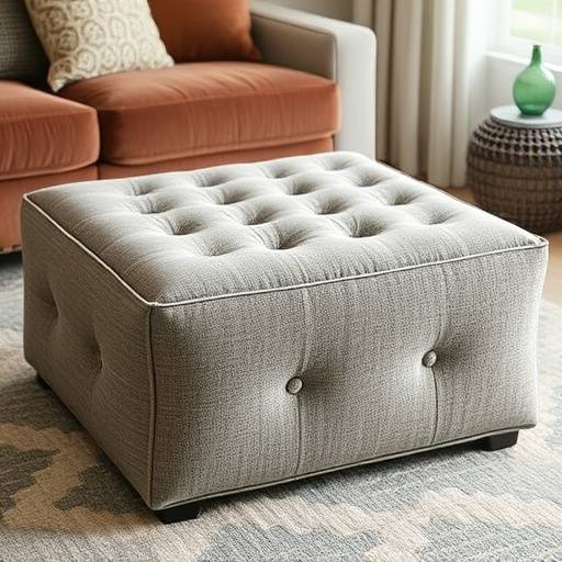 A cozy, oversized ottoman covered in soft, textured fabric, ideal for relaxing and putting your feet up.