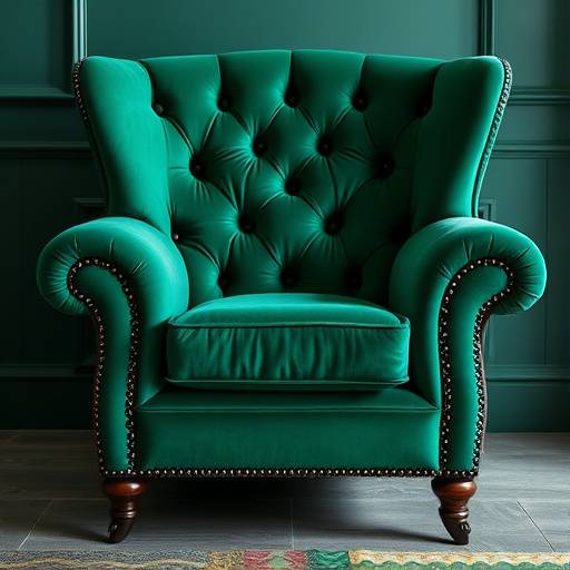 Luxurious velvet armchair in a deep emerald green