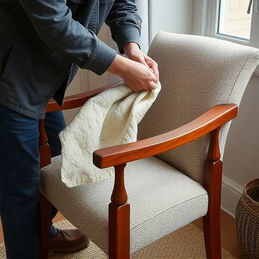 Upholsterer expertly applying fabric to a handcrafted chair