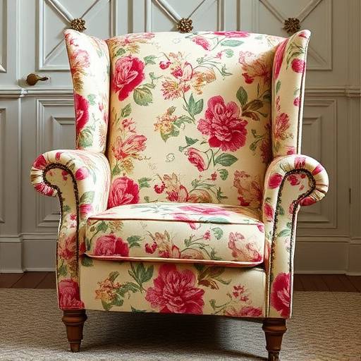 Wingback armchair with floral pattern upholstery